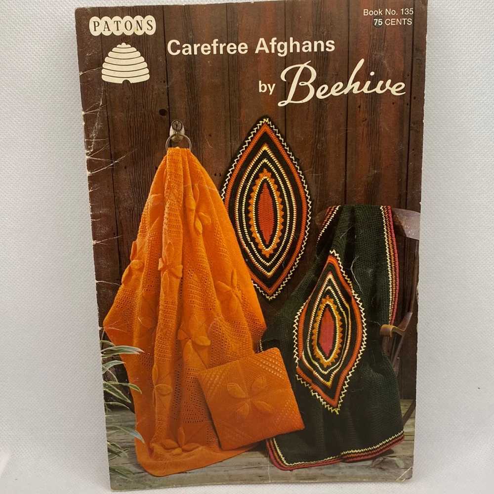 Patons Carefree Afghans by Beehive 135 Knitting Crochet Pattern Booklet Vintage